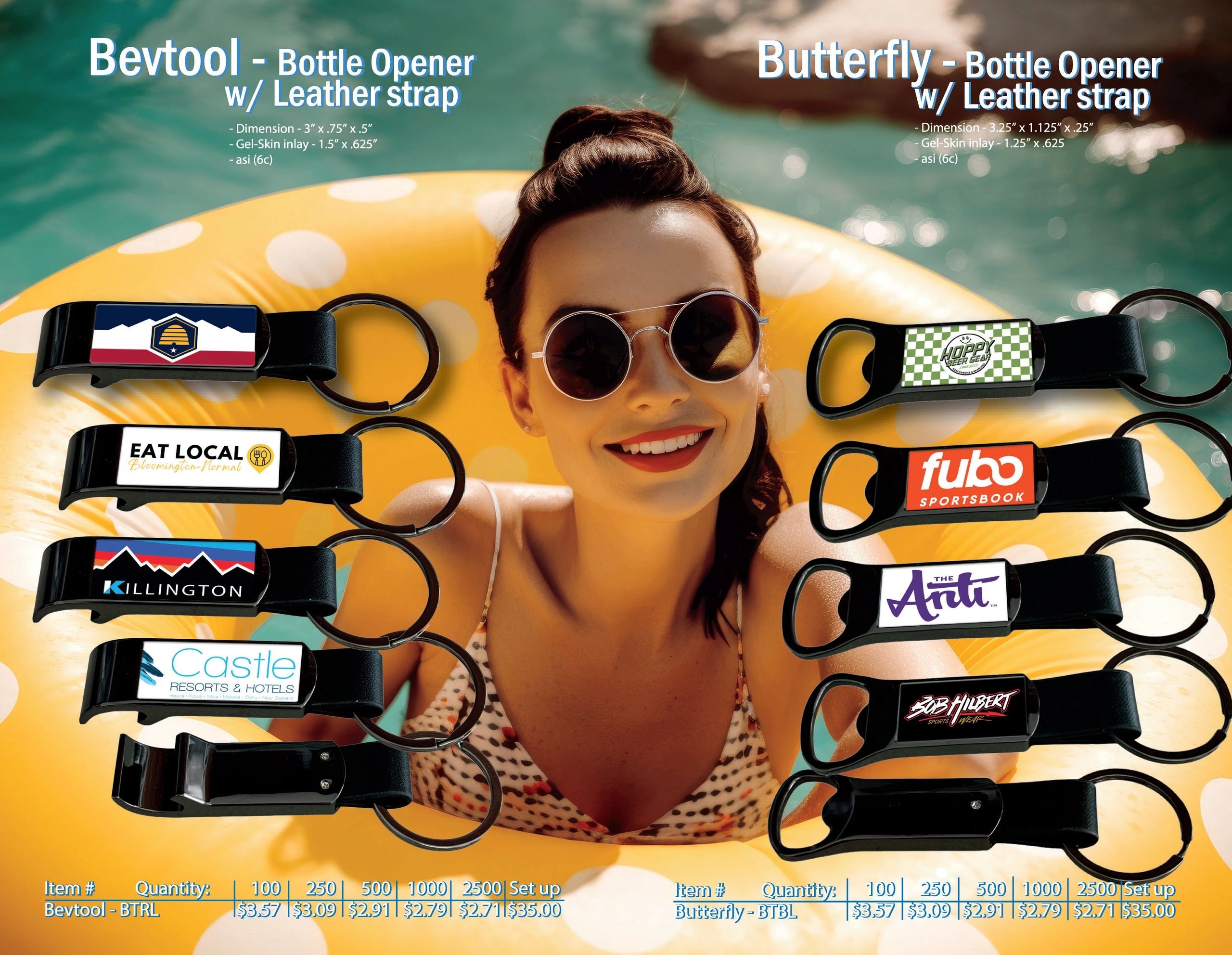 Bevtool opener with Leatherette, Butterfly opener with leatherette