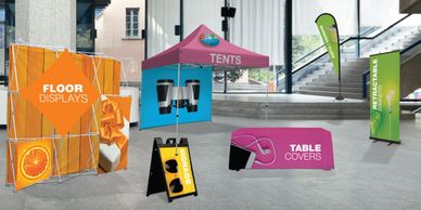 Signage, table covers, tents, displays.