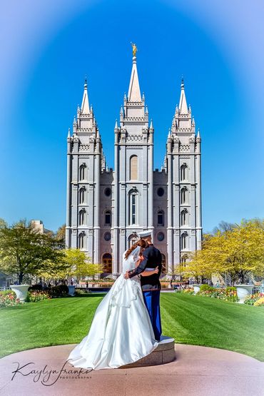 Wedding, Salt Lake City, Salt Lake Temple, LDS Church, marine, bride, wedding dress, spring