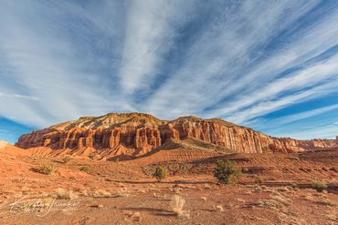 Capital Reef, cliff, geological formations, landscape, morning, mountain, clouds, blue sky, Utah