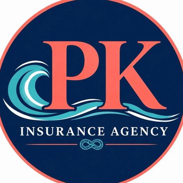 Logo of PK Insurance Agency with wave design.