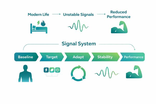 Diagram showing how modern life causes unstable signals leading to reduced performance.