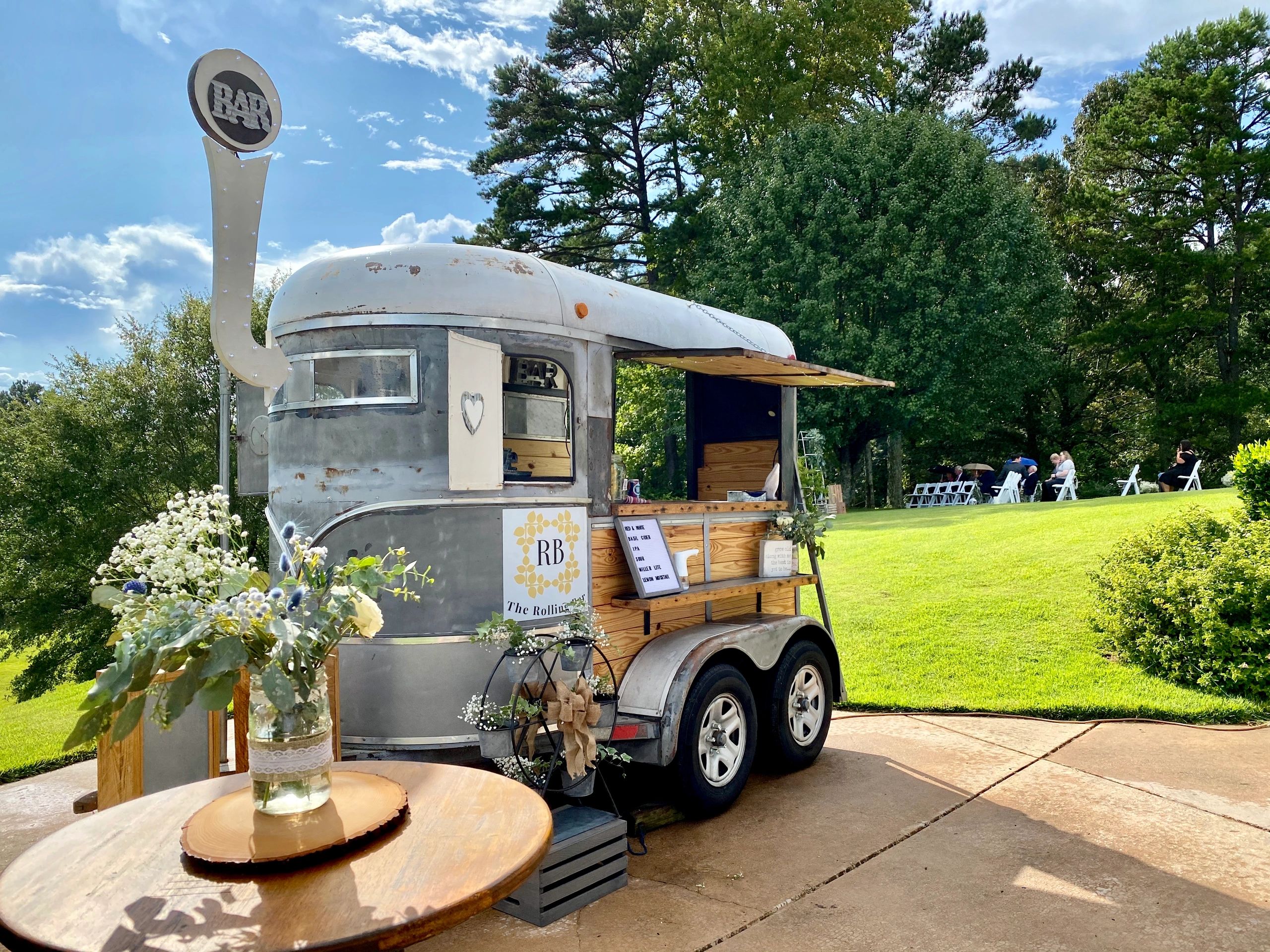 The Rolling bar mobile horse trailer  Atlanta georgia alpharetta wedding venue bartender wedding