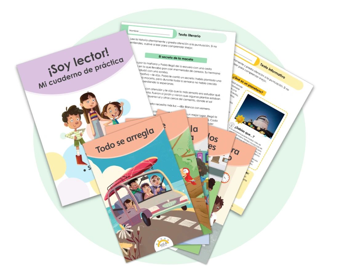 Group of books and reading passages for second grade students.