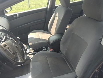 Interior of a car showing front seats and steering wheel.