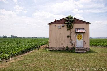 Old shack with a smiley face in rural Ohio.