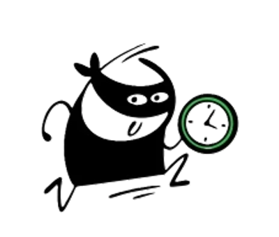 Cartoon ninja holding a clock, running.