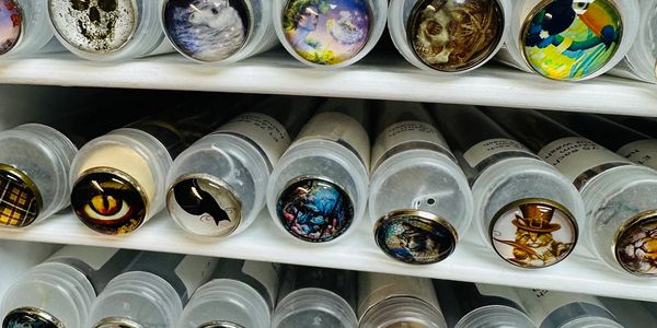 Beautiful glass and metal button collection at Buttons and Things Co