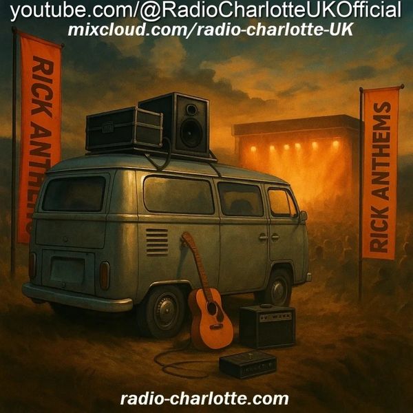 Vintage van with music equipment at a sunset concert.