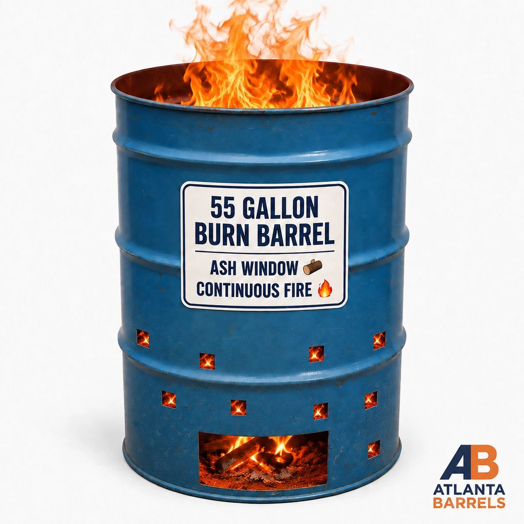 ATLANTA GEORGIA BURN BARREL STEEL METAL 55 GALLON BURNING BARRELS FIREPIT FIRE PIT LEAVES FIRE-PIT
