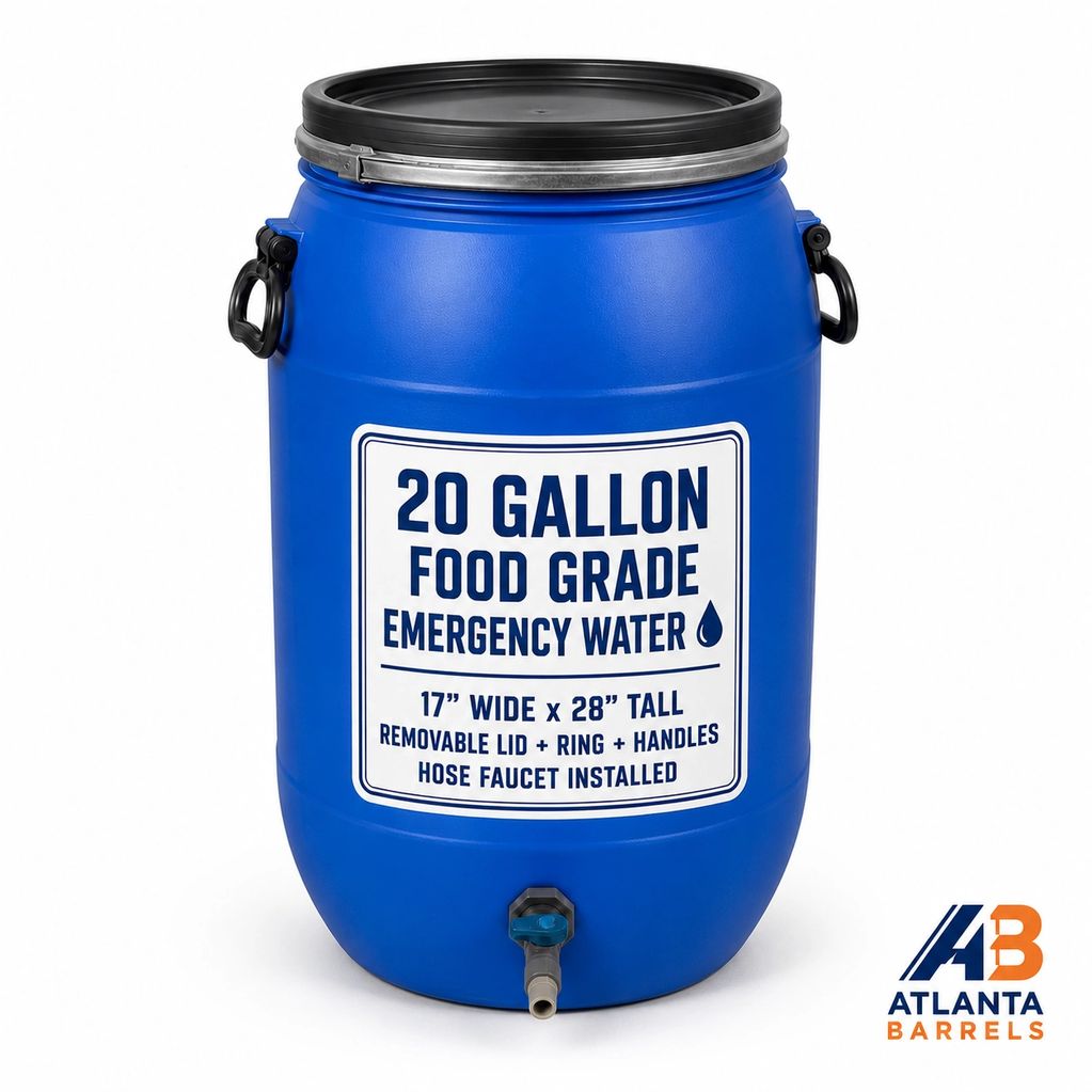 ATLANTA GEORGIA EMERGENCY DISASTER RELIEF PLASTIC FOOD GRADE DRUM BARREL BARRELS DRUMS WATER TANK