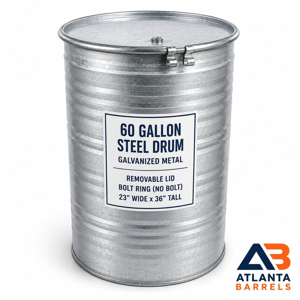 ATLANTA STEEL GALVANIZED NOT STAINLESS METAL
55 60 GALLON DRUM DRUMS BARREL BARRELS OPEN TOP LID 