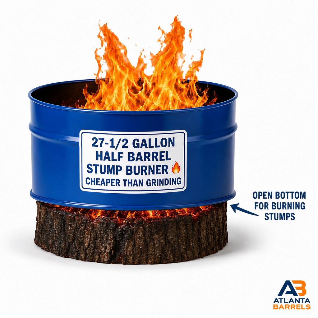CHEAP STUMP BURNER ATLANTA GEORGIA BURN BARREL BARRELS STEEL METAL DRUM DRUMS CHEAP THAN GRINDING 