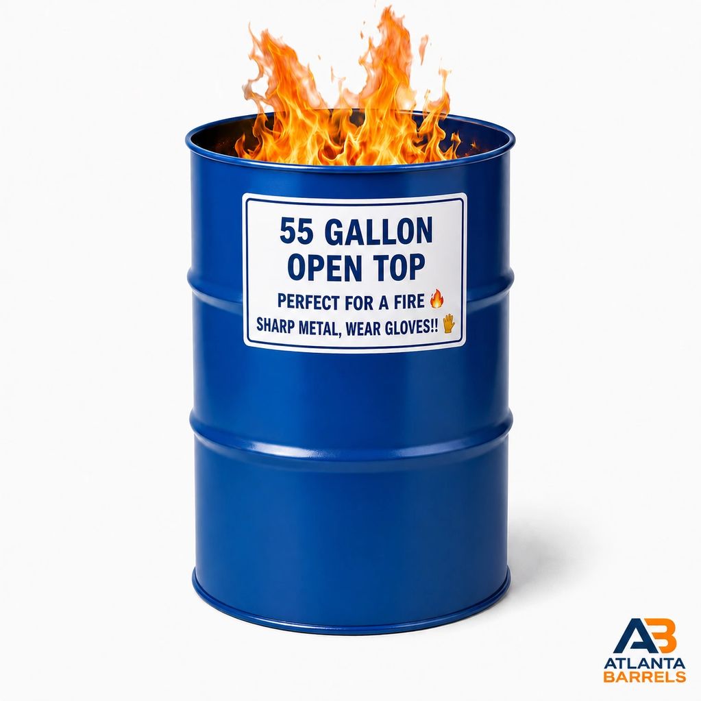 Atlanta, Georgia 55 gallon burn barrel metal steel burning BARRELS open top near me firepit Chimenea