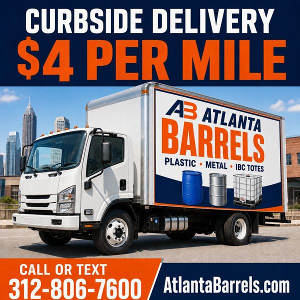 Advertisement for curbside delivery by Atlanta Barrels.