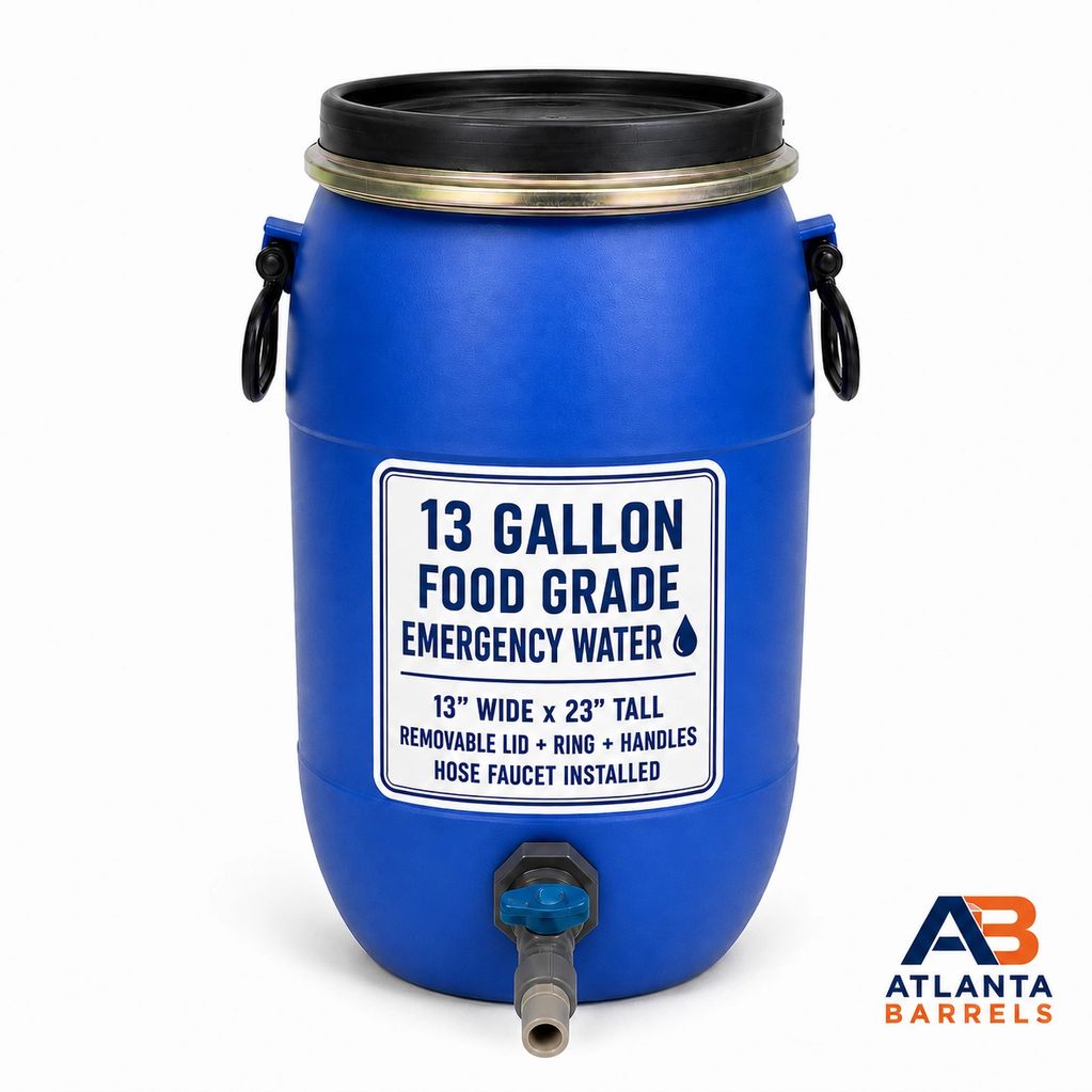 ATLANTA BARREL DRUM BARRELS DRUMS OPEN TOP
REMOVABLE LID FOOD GRADE PLASTIC POLY DRINKING WATER TANK