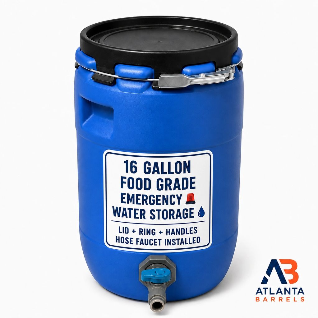 FOOD GRADE PLASTIC BARREL DRUM BARRELS DRUMS
OPEN TOP EMERGENCY RAIN STORAGE CONTAINER POLY ATLANTA 
