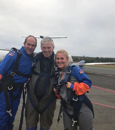 Henry celebrated his 80th birthday sky diving with one of his granddaughters and son-in-law.