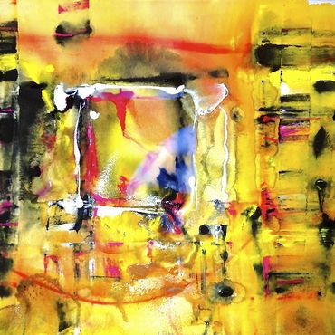 Yellow abstract with black patterns