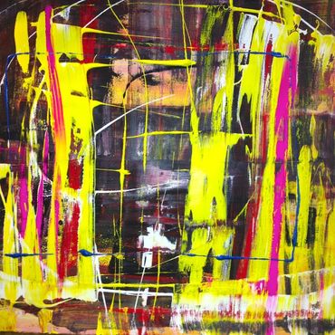 Red, gold, and orange abstract design