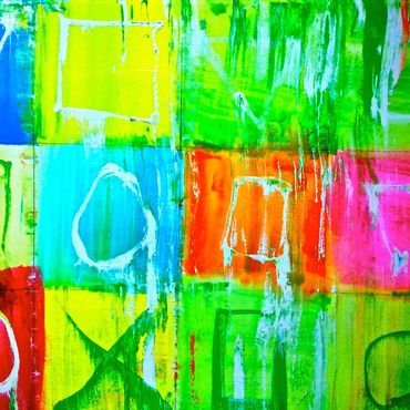 Bright pink and green abstract artwork