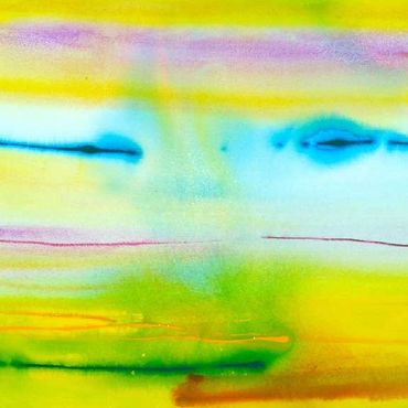 Vibrant green and yellow abstract artwork with splashes