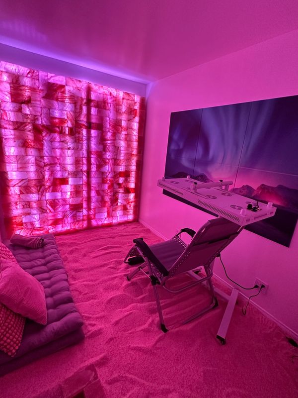 Our salt lounge with anti-aging red light panel.