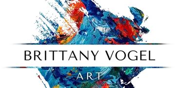 An artist's logo with abstract acrylic behind the name "Brittany Vogel Art"