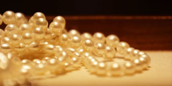 Close-up of pearl necklace.