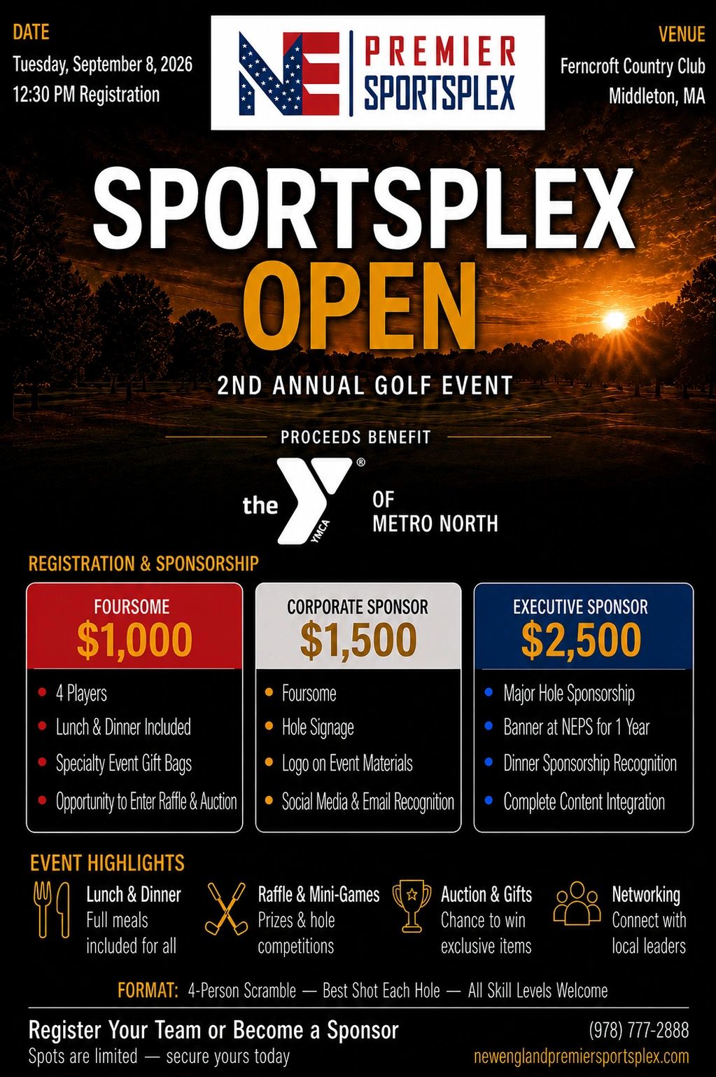 Sportsplex Open 2nd Annual Golf Event on Sept 8, 2026, in Middleton, MA.