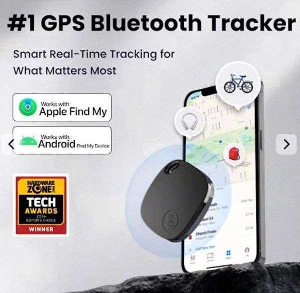 GPS Bluetooth tracker for real-time tracking with Apple and Android compatibility.