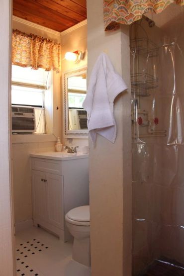Full bathroom with walk-in shower in the detached guest cottage