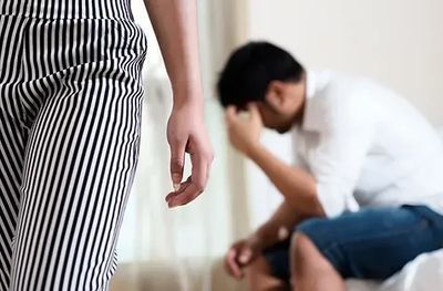 woman walking away from a man