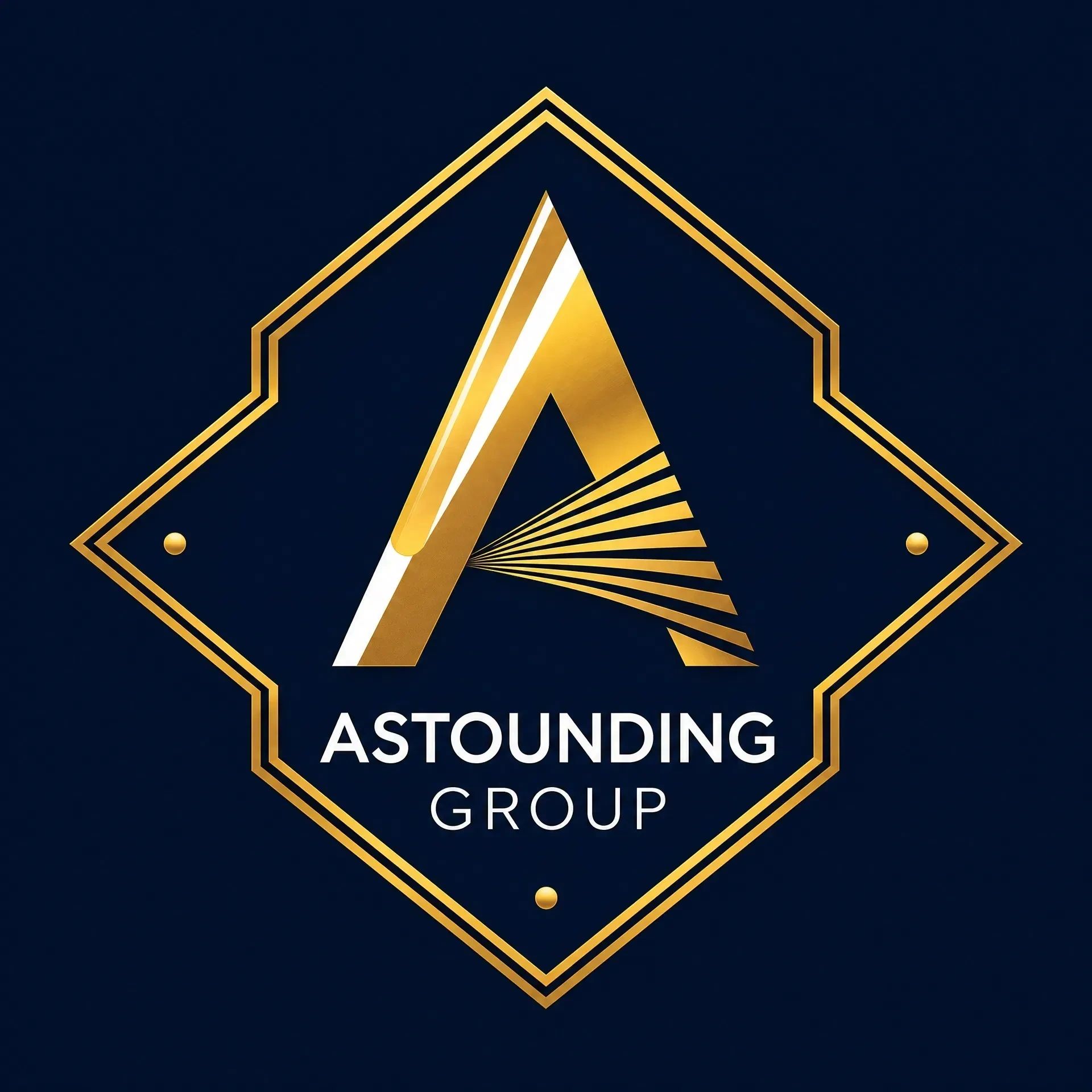 Astounding Group logo in deep navy and solar yellow.