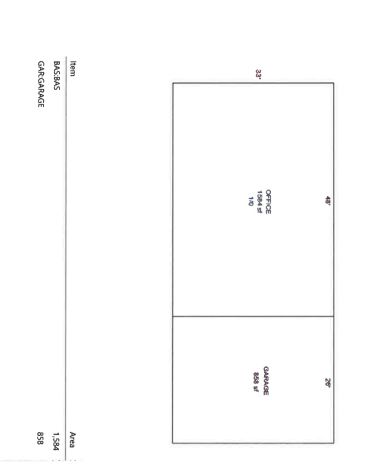 Blueprint of a garage and office space layout.