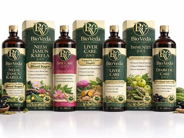 Bio Veda health juices for blood sugar, liver care, immunity, and diabetic support.