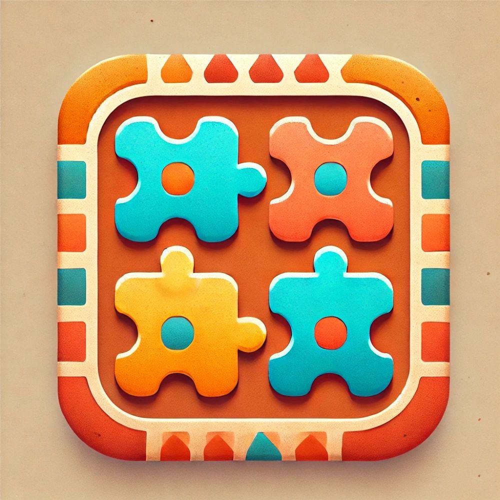 Colorful four-piece puzzle with a decorative border.
