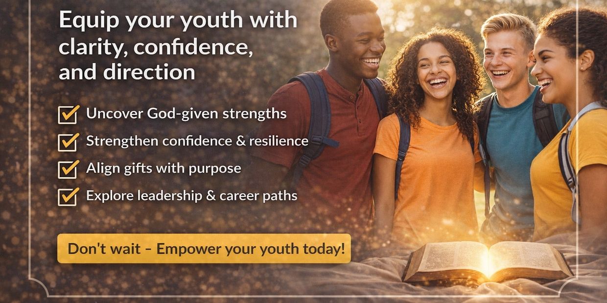 A group of happy teens with backpacks and an open glowing book, promoting youth empowerment.