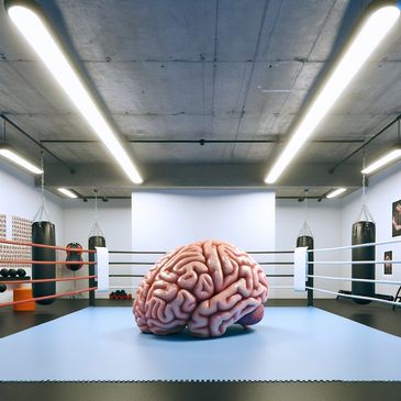 A brain in a boxing ring.