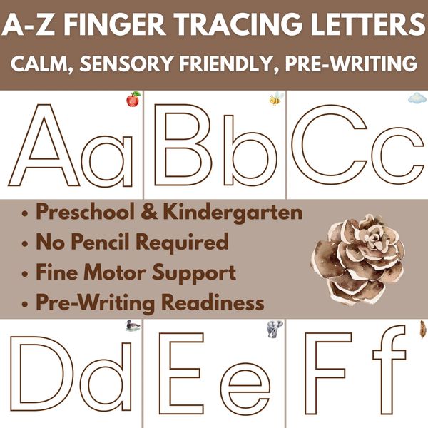 A-Z finger tracing letters printable with uppercase and lowercase alphabet, designed for calm sensor
