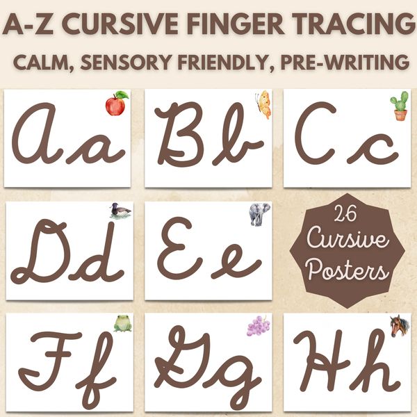 A–Z cursive finger tracing alphabet posters 