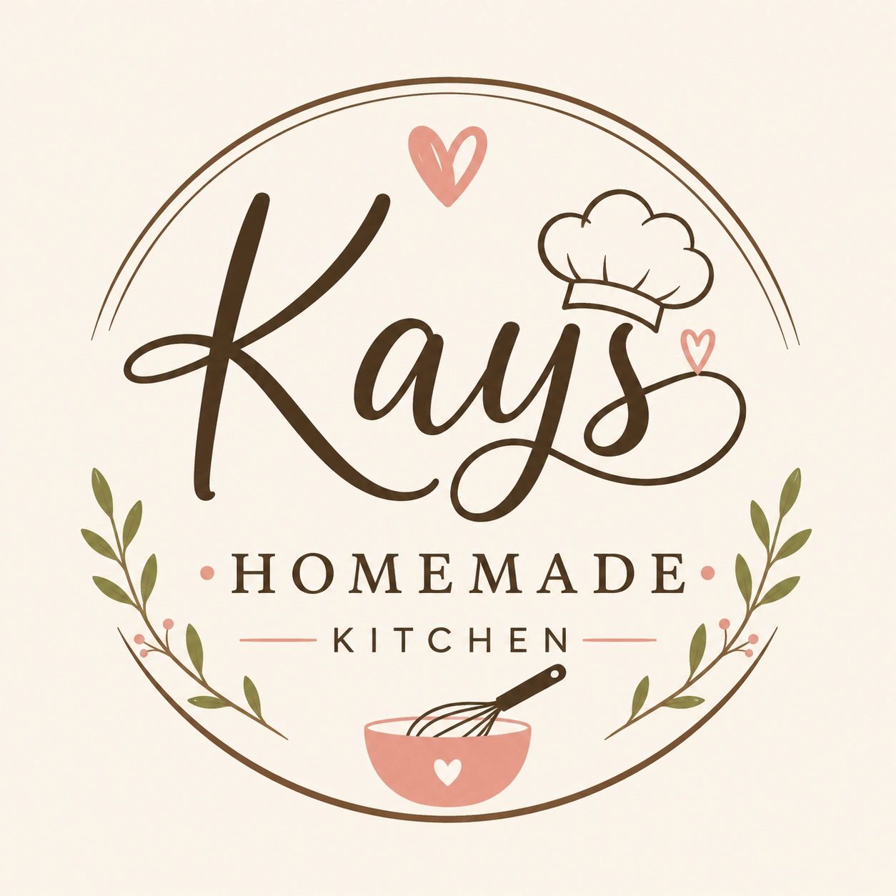 Logo for Kays Homemade Kitchen with a chef hat and whisk bowl.