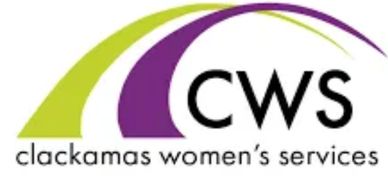 Logo of Clackamas Women's Services with purple and green arcs.