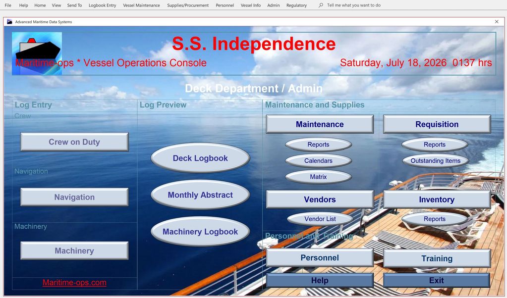 Maritime vessel operations console interface for S.S. Independence.