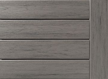 Gray wooden paneling in horizontal and vertical alignment.