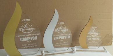 Tres trofeos de competencia deportiva.
