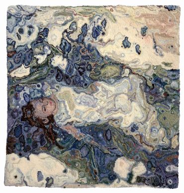 WHEN SORROWS COME
36" X 36", 2021
SOLD
Hand-hooked cashmere and wool on linen. 3" hand-woven wool bi