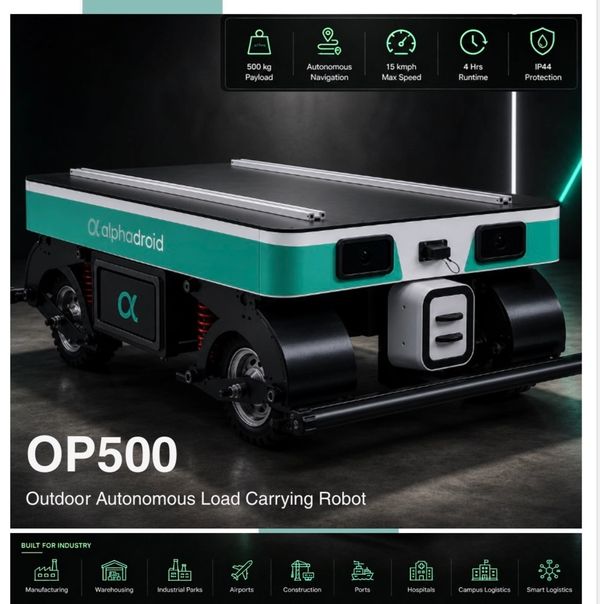 OP500 outdoor autonomous load carrying robot with heavy payload.