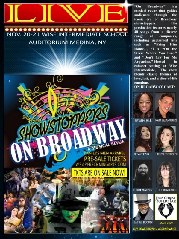 Poster for 'Showstoppers On Broadway' musical revue at Wise Intermediate School.
