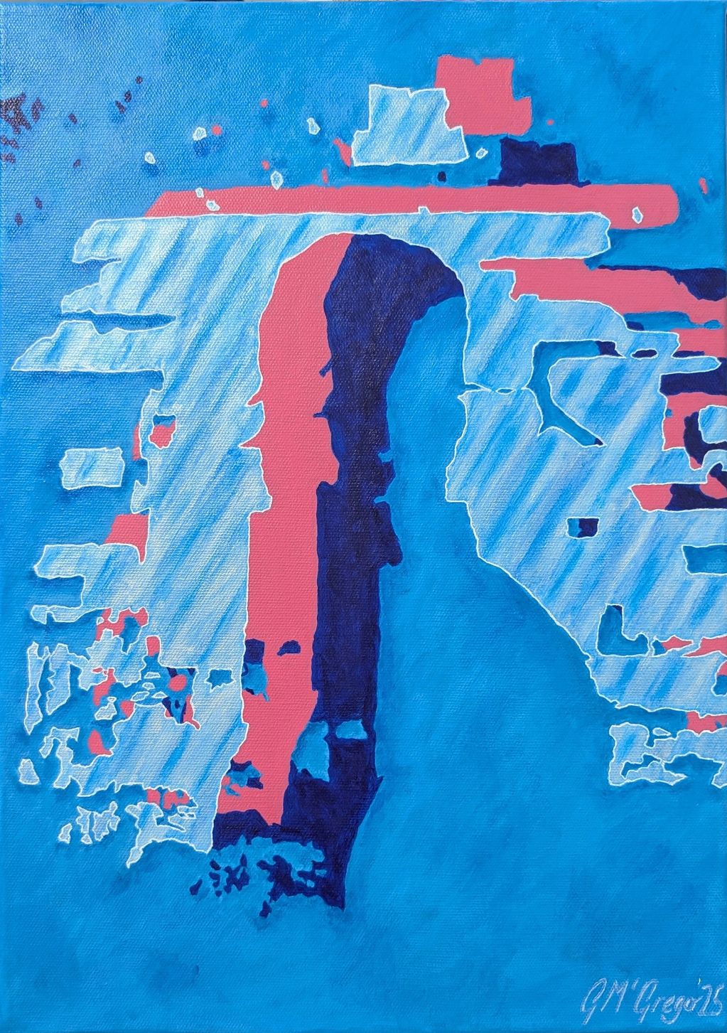 Abstract self portrait in blue and pink